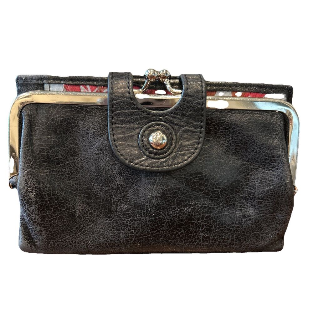 HOBO Black Leather Wallet with Silver Hardware